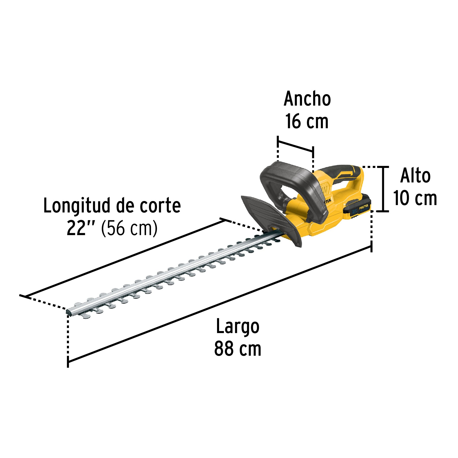 Cortasetos inalambrico 20V 1 bateria 2Ah 1 carg. PRETUL