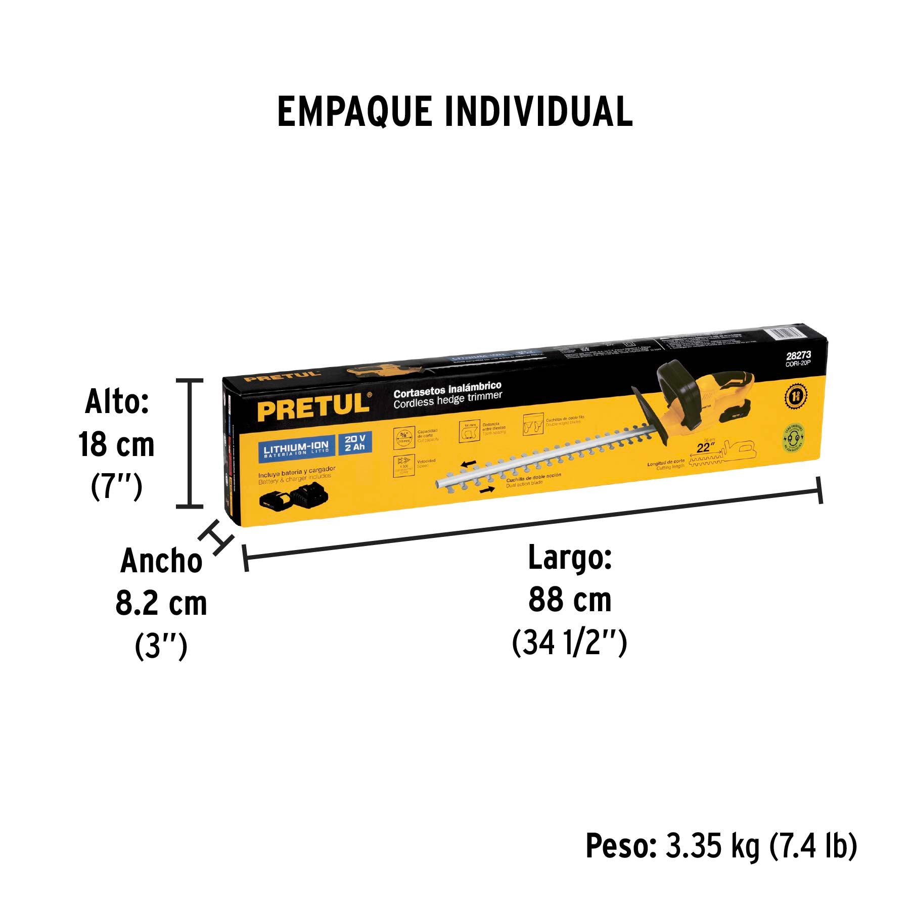 Cortasetos inalambrico 20V 1 bateria 2Ah 1 carg. PRETUL