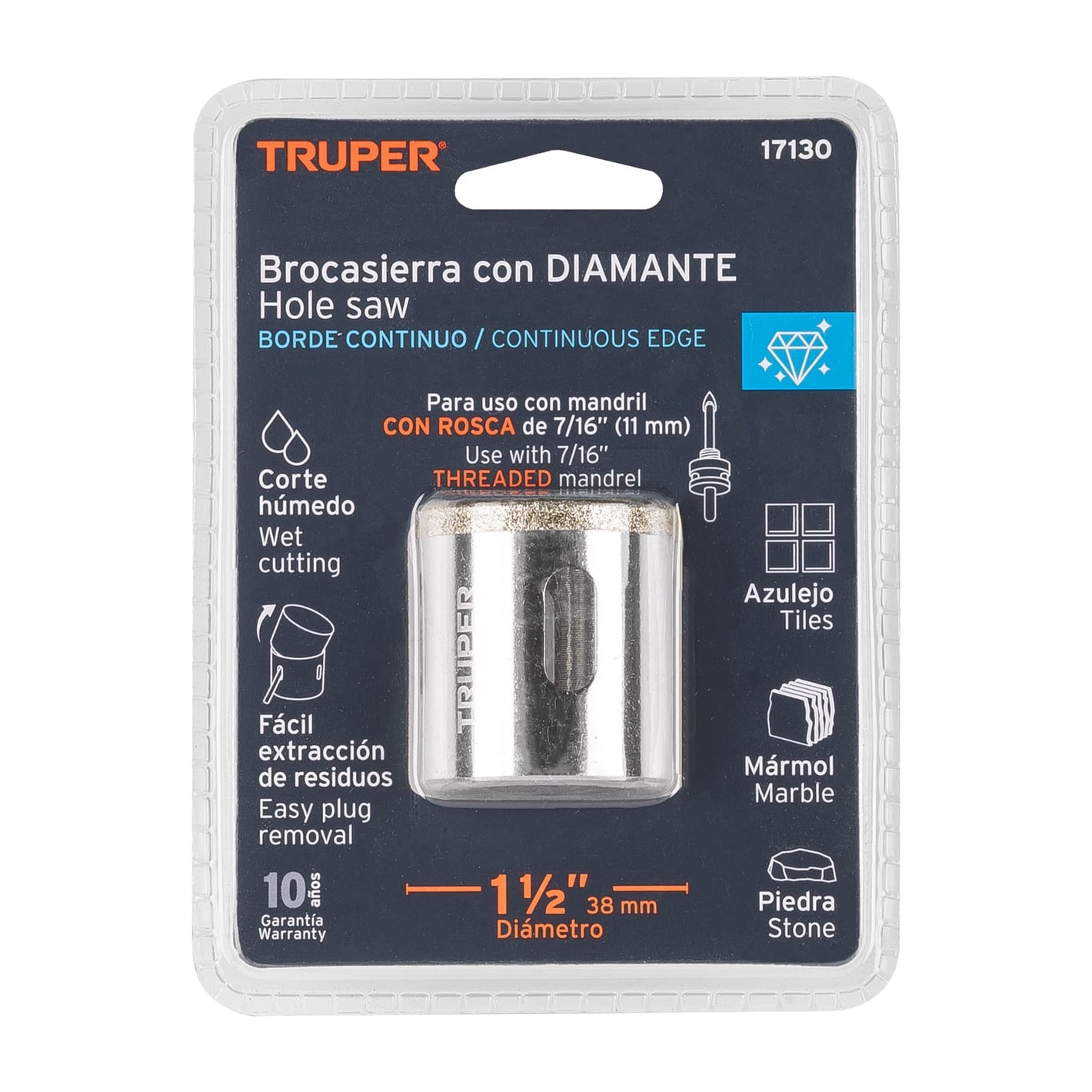 Brocasierra diamante 1-1/2' borde segmentado, Truper 1/2'