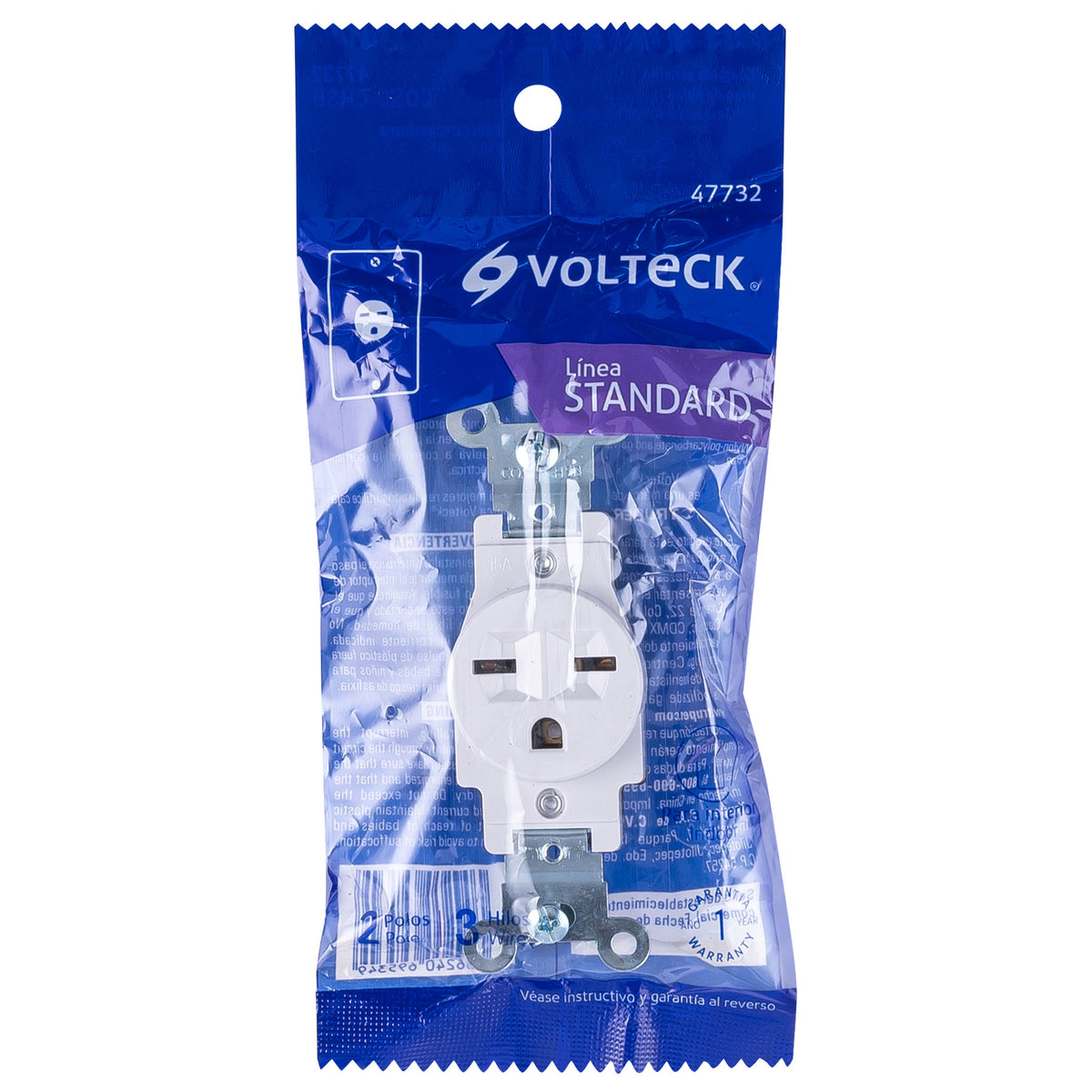 Contacto sencillo, cara de chino, Standard, blanco, Volteck