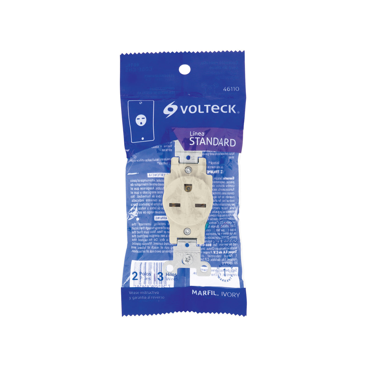 Contacto sencillo, cara de chino,  Standard, marfil, Volteck