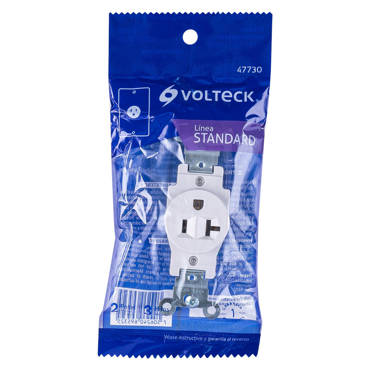 Contacto sencillo 2 polos 3 hilos Standard 20A