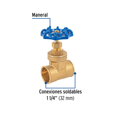 Válvula de compuerta de latón soldable de 1 1/4', FOSET