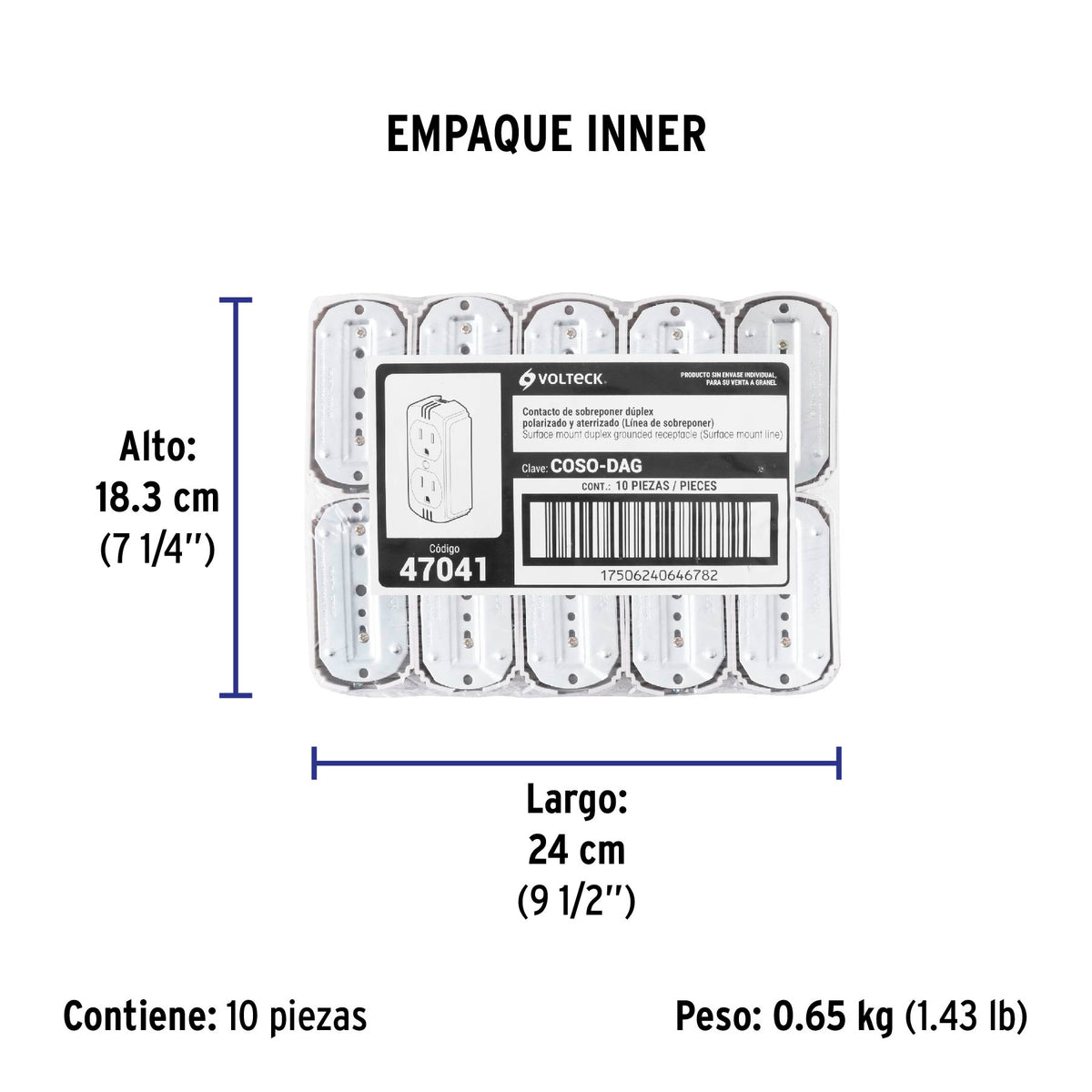 Contacto de sobreponer duplex 2 polos+tierra a granel