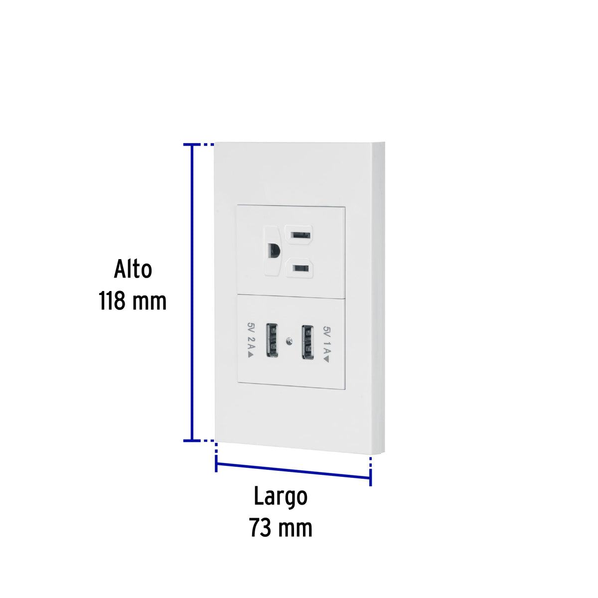 Placa armada 1contacto, 2puertos USB, 1.5mod,Española,blanco