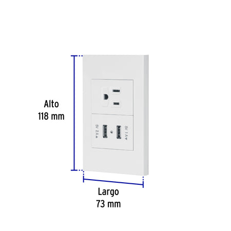 Placa armada 1contacto, 2puertos USB, 1.5mod,Española,blanco