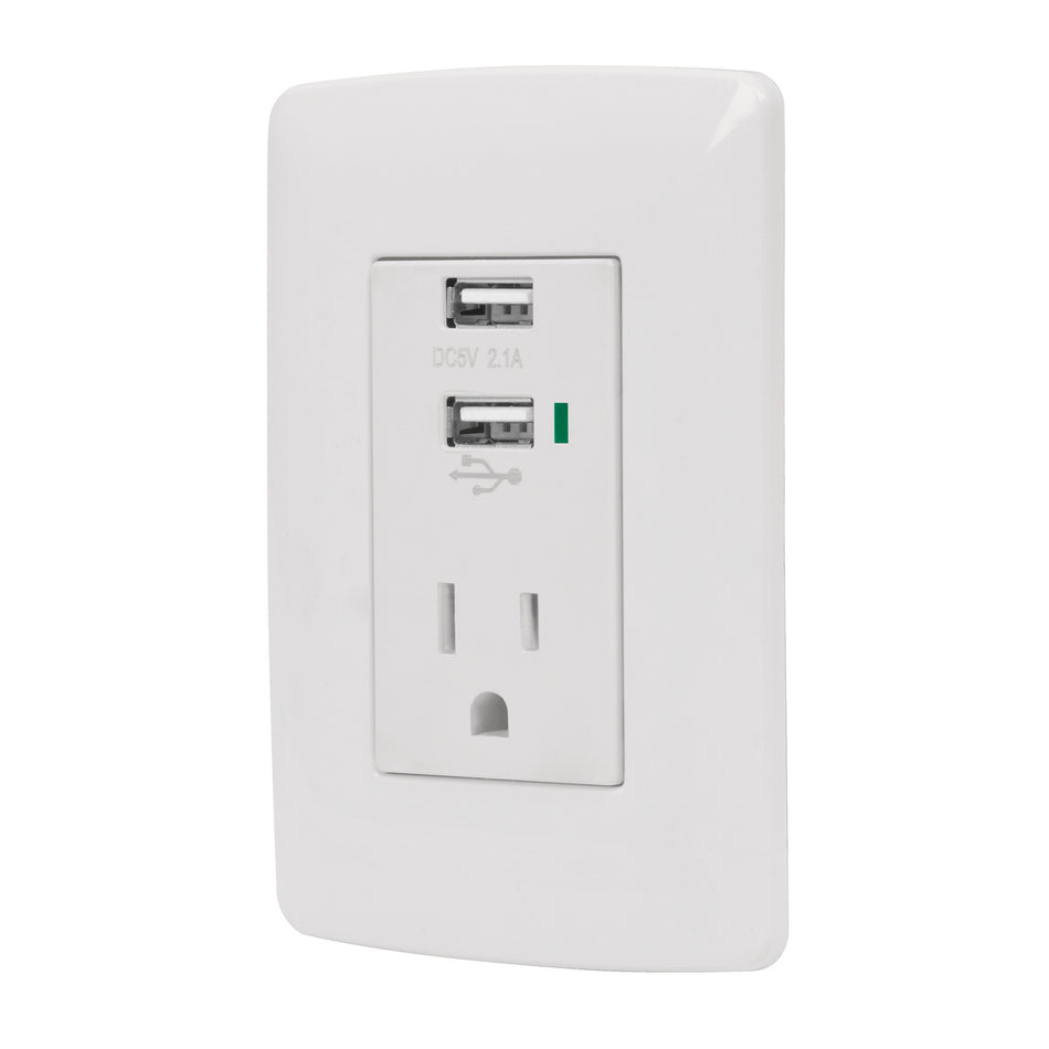 Contacto aterrizado + 2 puertos USB blanco linea Italiana