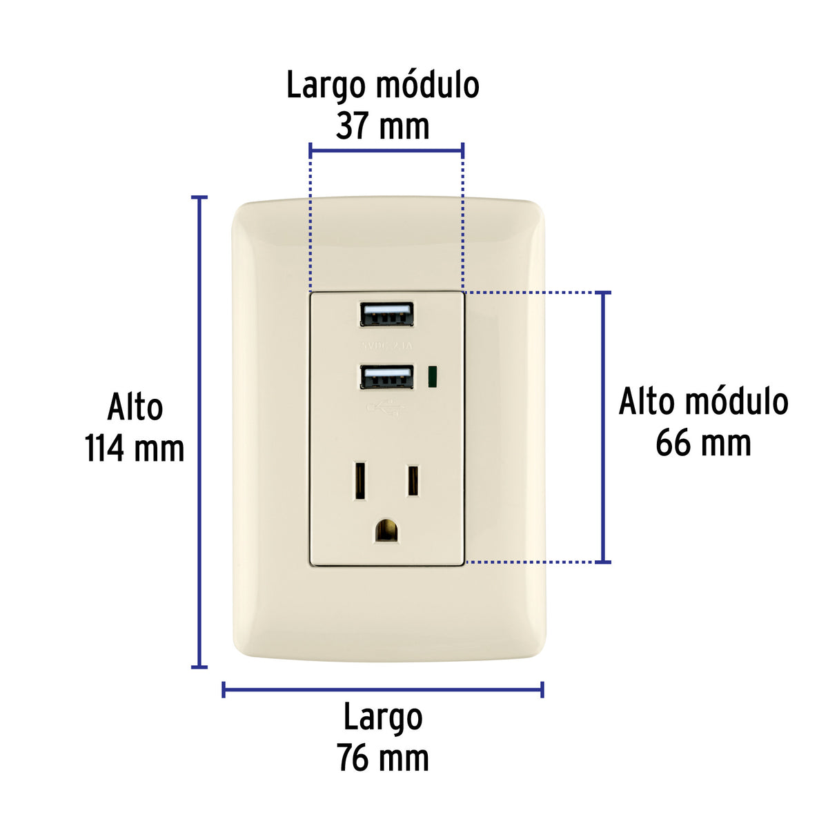 Contacto aterrizado + 2 puertos USB, madera, línea Italiana