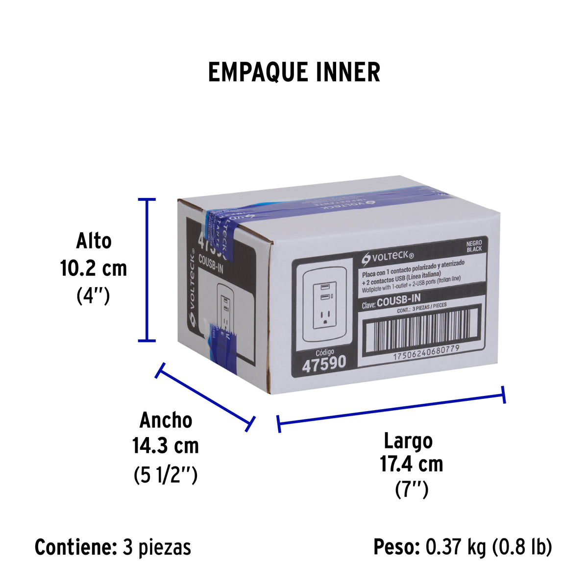 Contacto aterrizado + 2 puertos USB, negro, línea Italiana