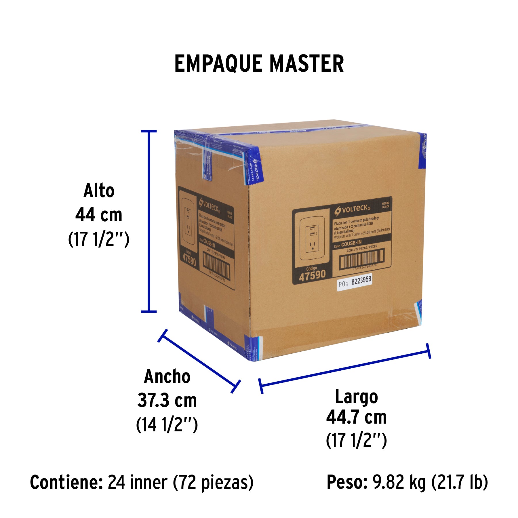 Contacto aterrizado + 2 puertos USB, negro, línea Italiana