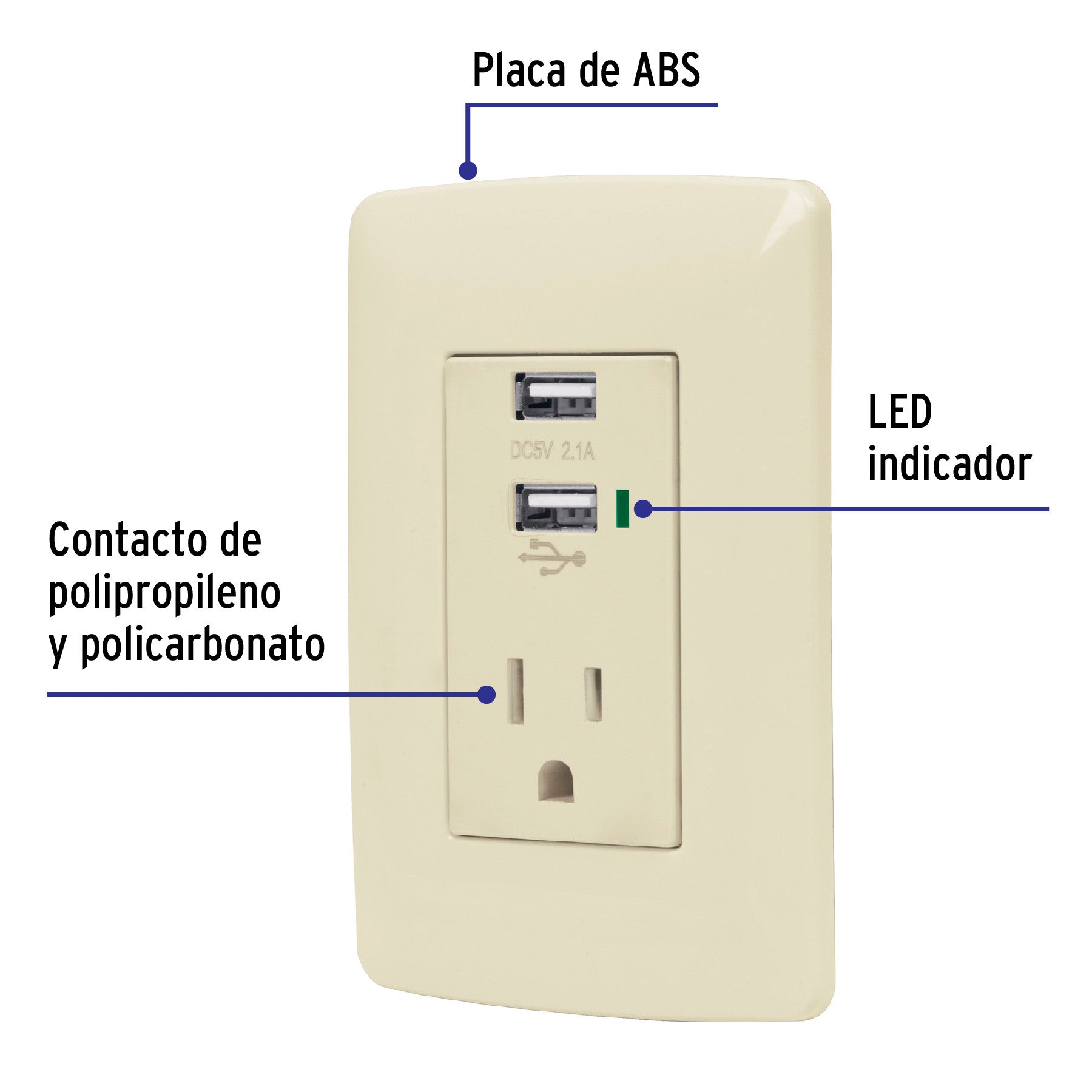 Contacto aterrizado + 2 puertos USB, plata, línea Italiana
