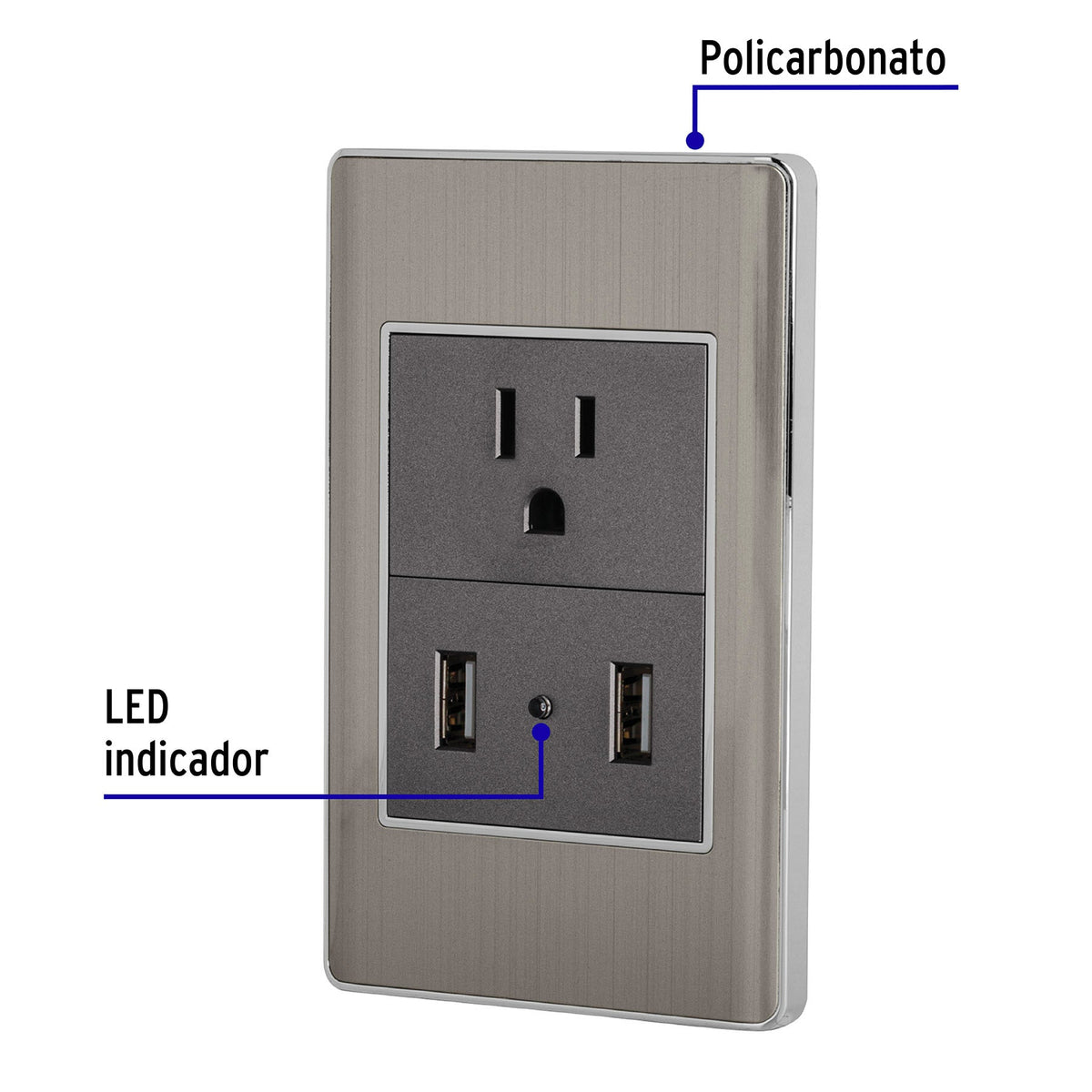 Placa armada acero contacto y 2 puertos USB 1.5 mod Lisboa