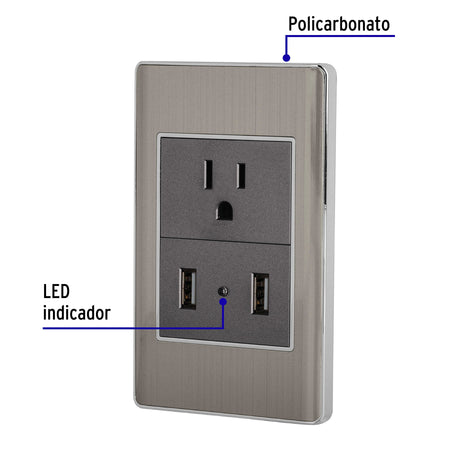 Placa armada acero contacto y 2 puertos USB 1.5 mod Lisboa