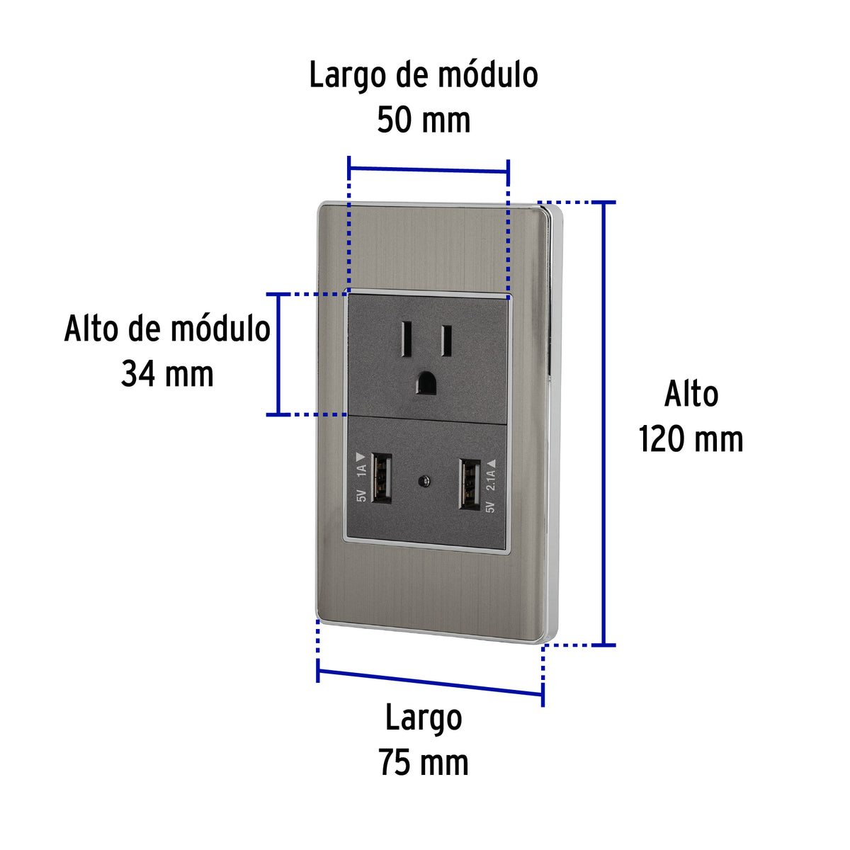 Placa armada acero contacto y 2 puertos USB 1.5 mod Lisboa