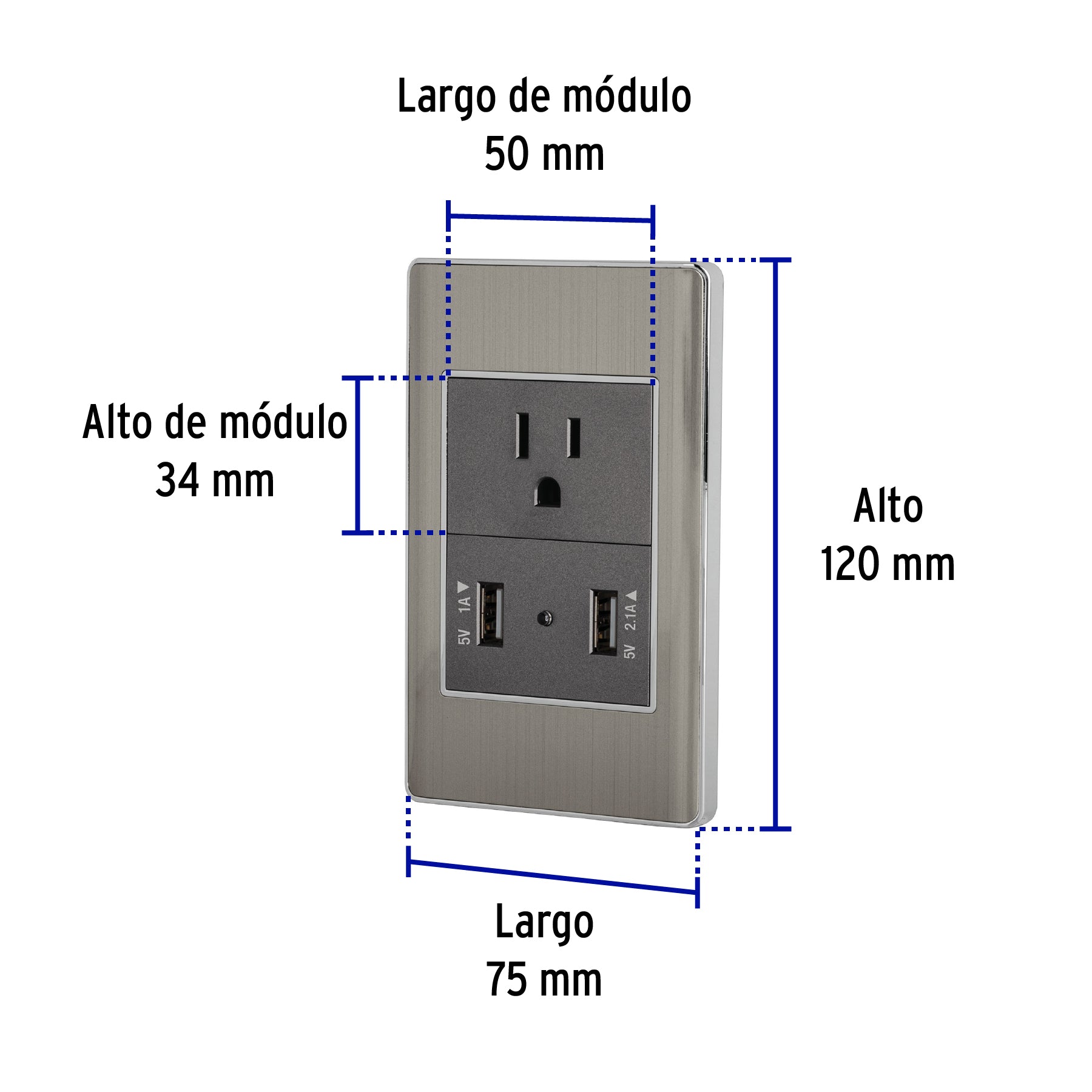 Placa armada acero contacto y 2 puertos USB 1.5 mod Lisboa