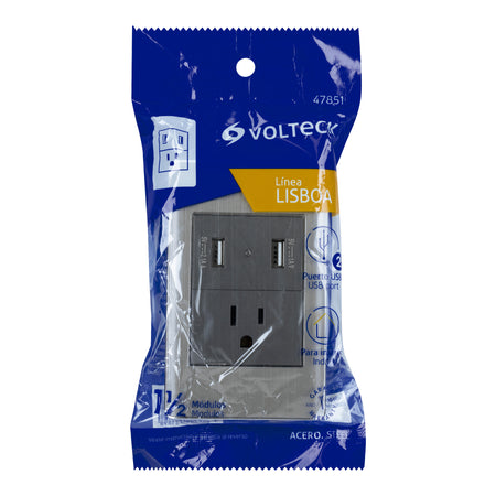 Placa armada acero contacto y 2 puertos USB 1.5 mod Lisboa