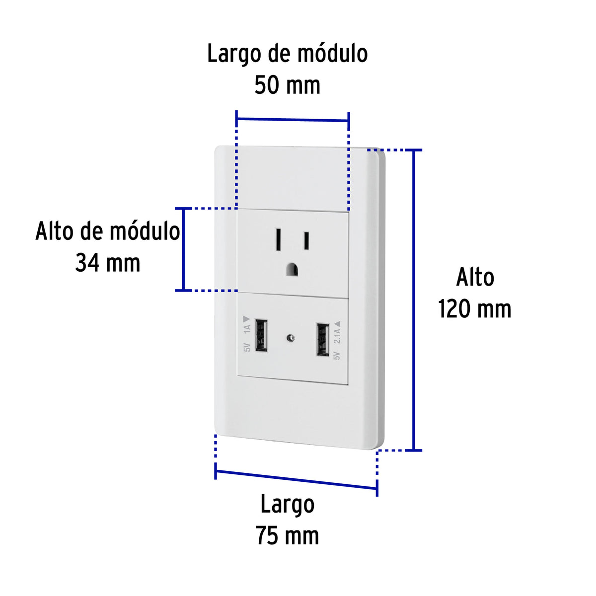 Placa armada blanca contacto y 2 puertos USB 1.5 mód, Lisboa