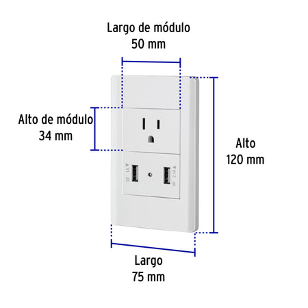 Placa armada blanca contacto y 2 puertos USB 1.5 mód, Lisboa