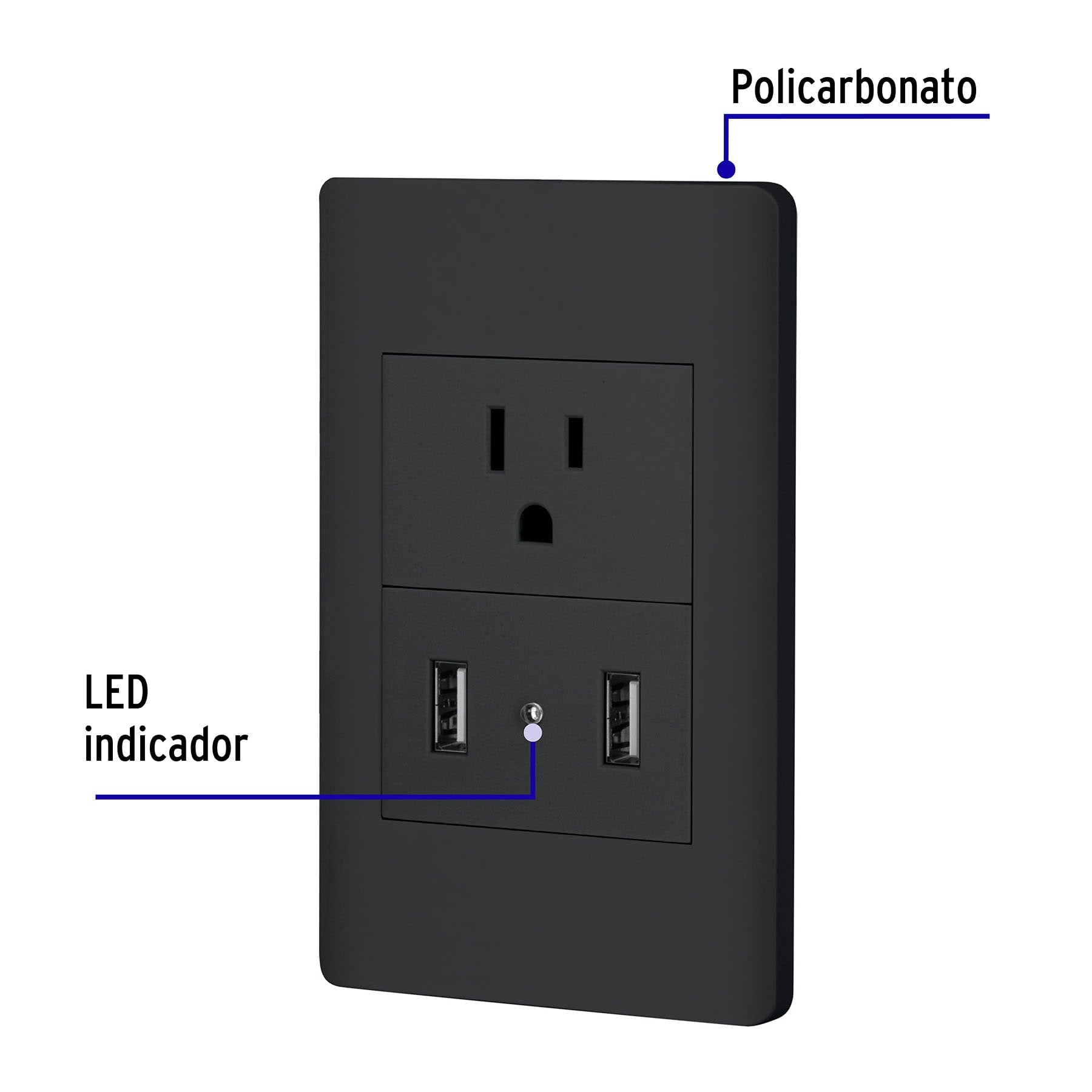Placa armada negra contacto y 2 puertos USB 1.5 mod Lisboa