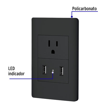 Placa armada negra contacto y 2 puertos USB 1.5 mod Lisboa