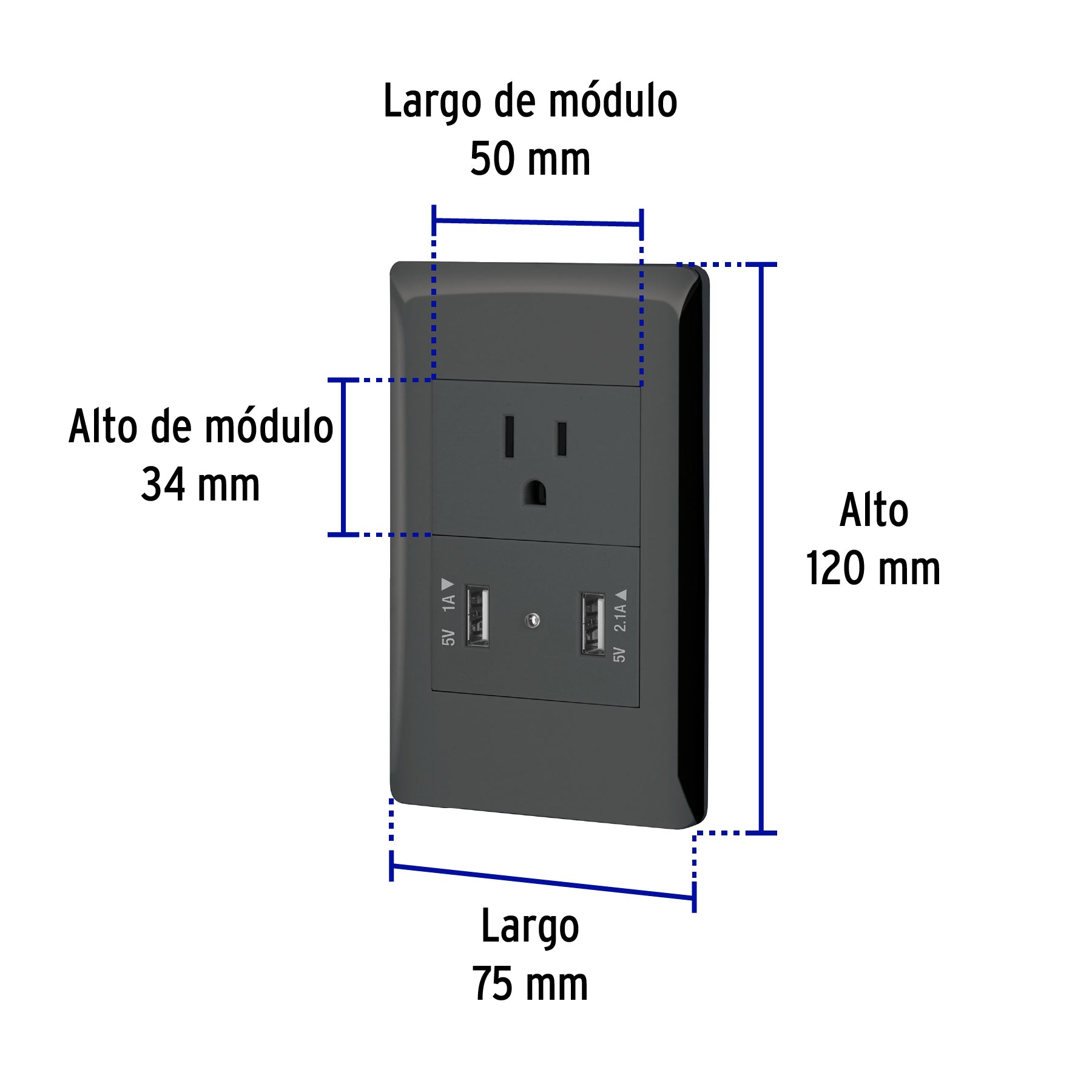 Placa armada negra contacto y 2 puertos USB 1.5 mod Lisboa