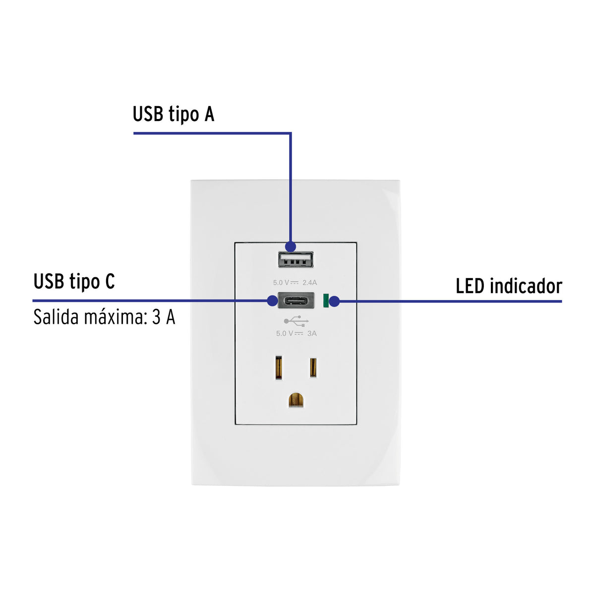 Contacto 2polos + tierra con 2 puertos USB, Oslo, blanco