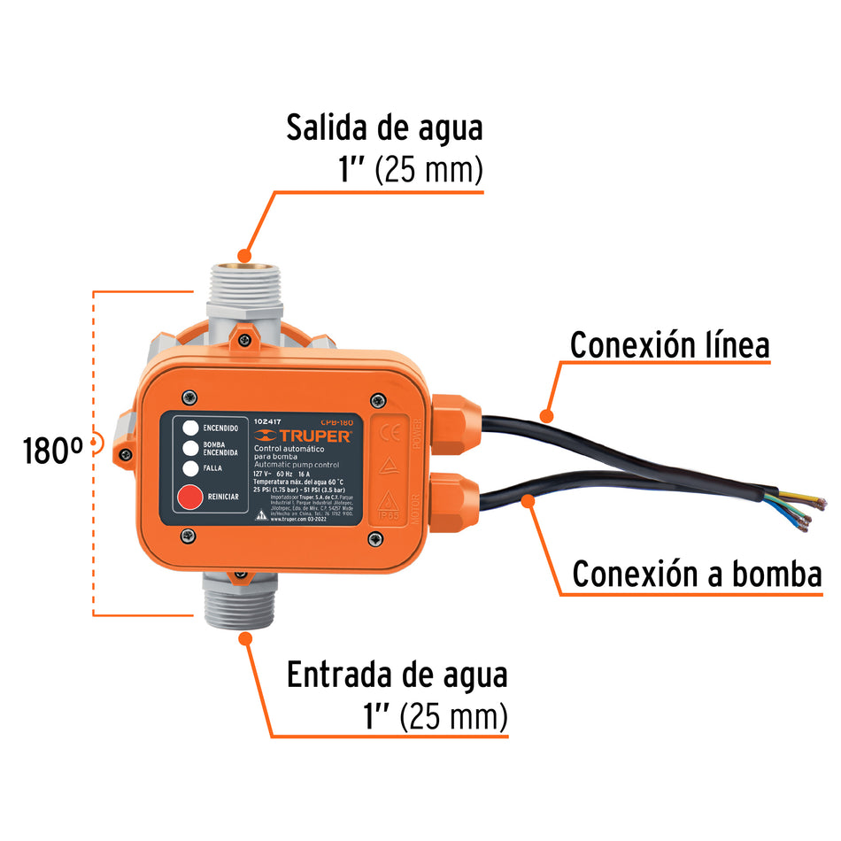 Control automatico de presion de bombas para agua 180°