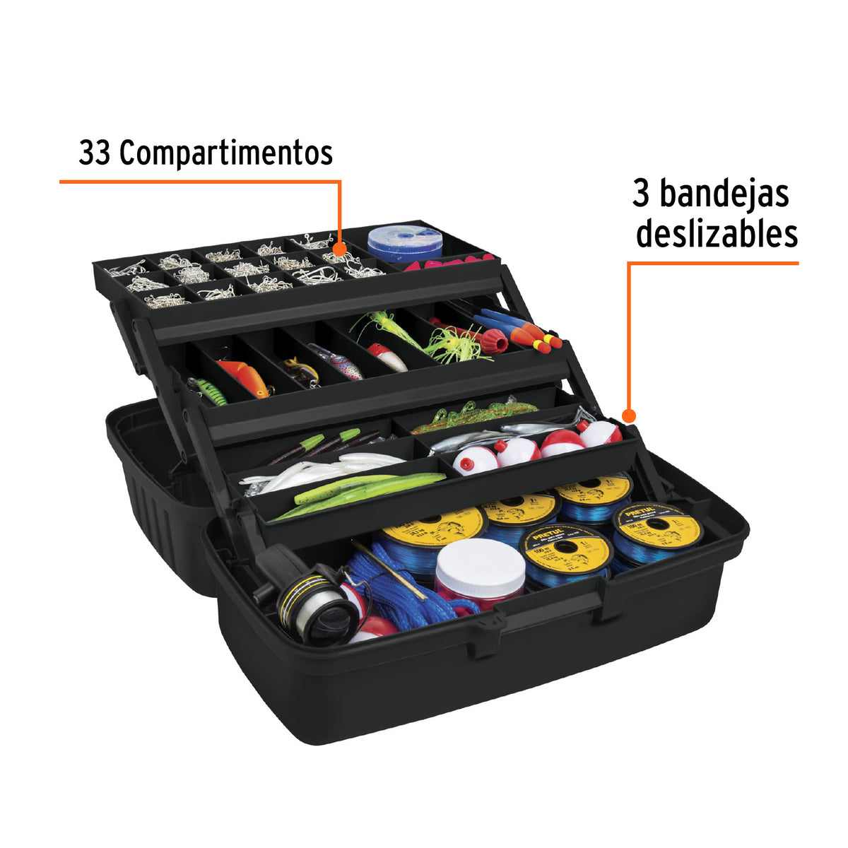 Caja para pesca de 16" con 3 bandejas deslizables Truper