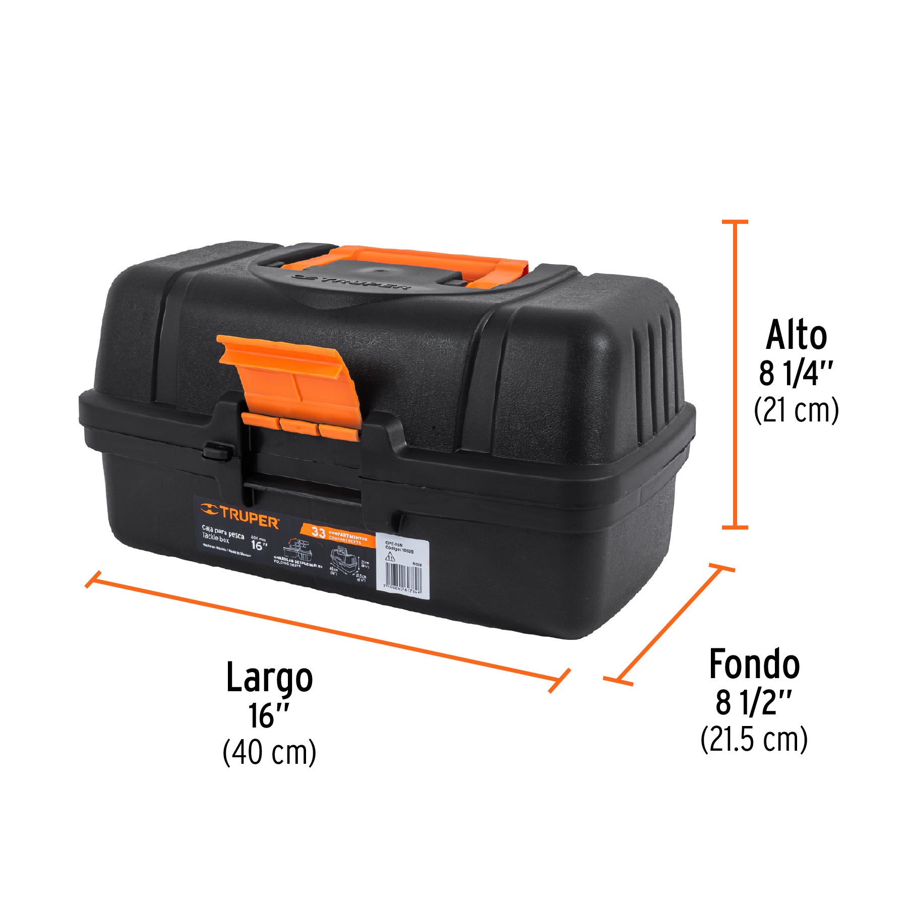 Caja para pesca de 16" con 3 bandejas deslizables Truper