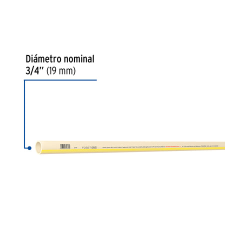 Tubo de 3/4' CPVC hidráulico RD 13.5, 3m, 0.5kg, FOSET