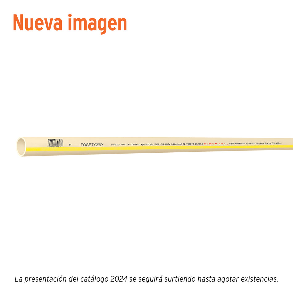 Tubo de 1' CPVC hidráulico RD 13.5, 1', 3m, 0.8kg, FOSET