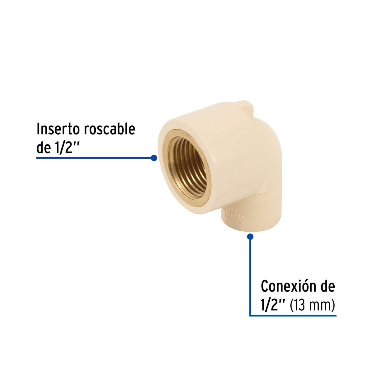 Codo 90° de CPVC con inserto laton FOSET 1/2"