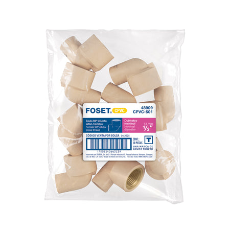 Codo 90° de CPVC con inserto laton FOSET 1/2"