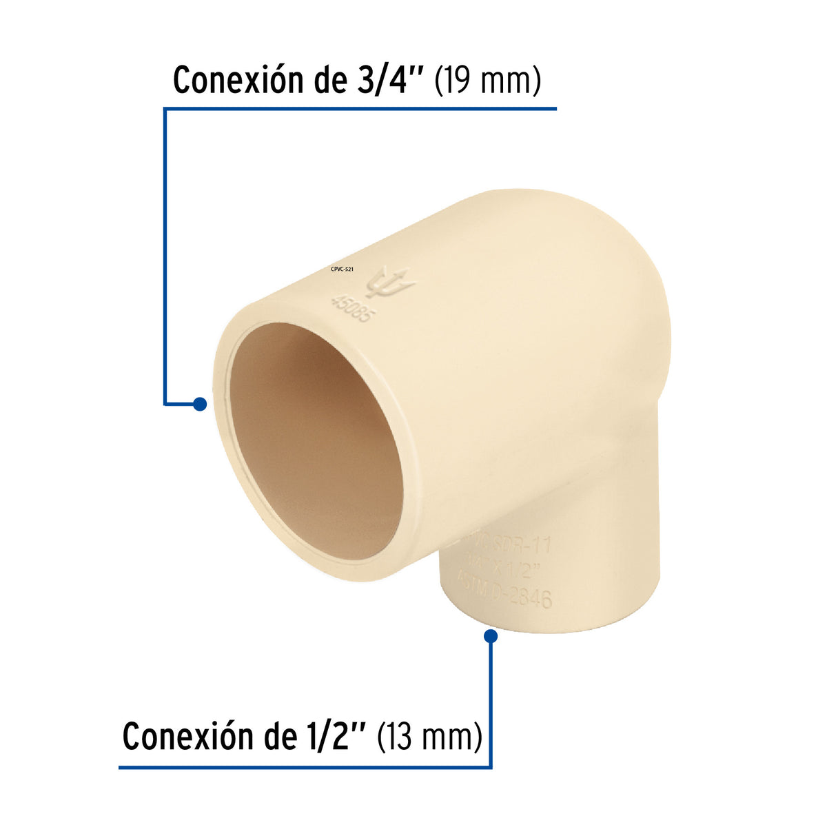 Codo reducción 90° de CPVC de 3/4' x 1/2', FOSET