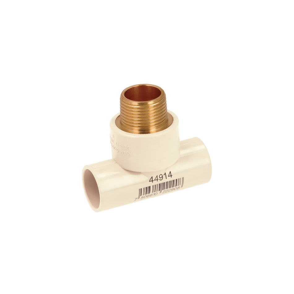 Tee de CPVC 3/4" rosca central macho inserto laton FOSET
