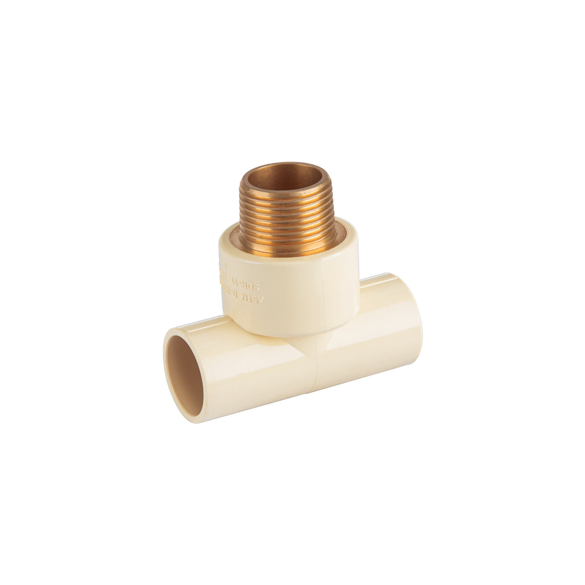 Tee de CPVC 3/4" rosca central macho inserto laton FOSET