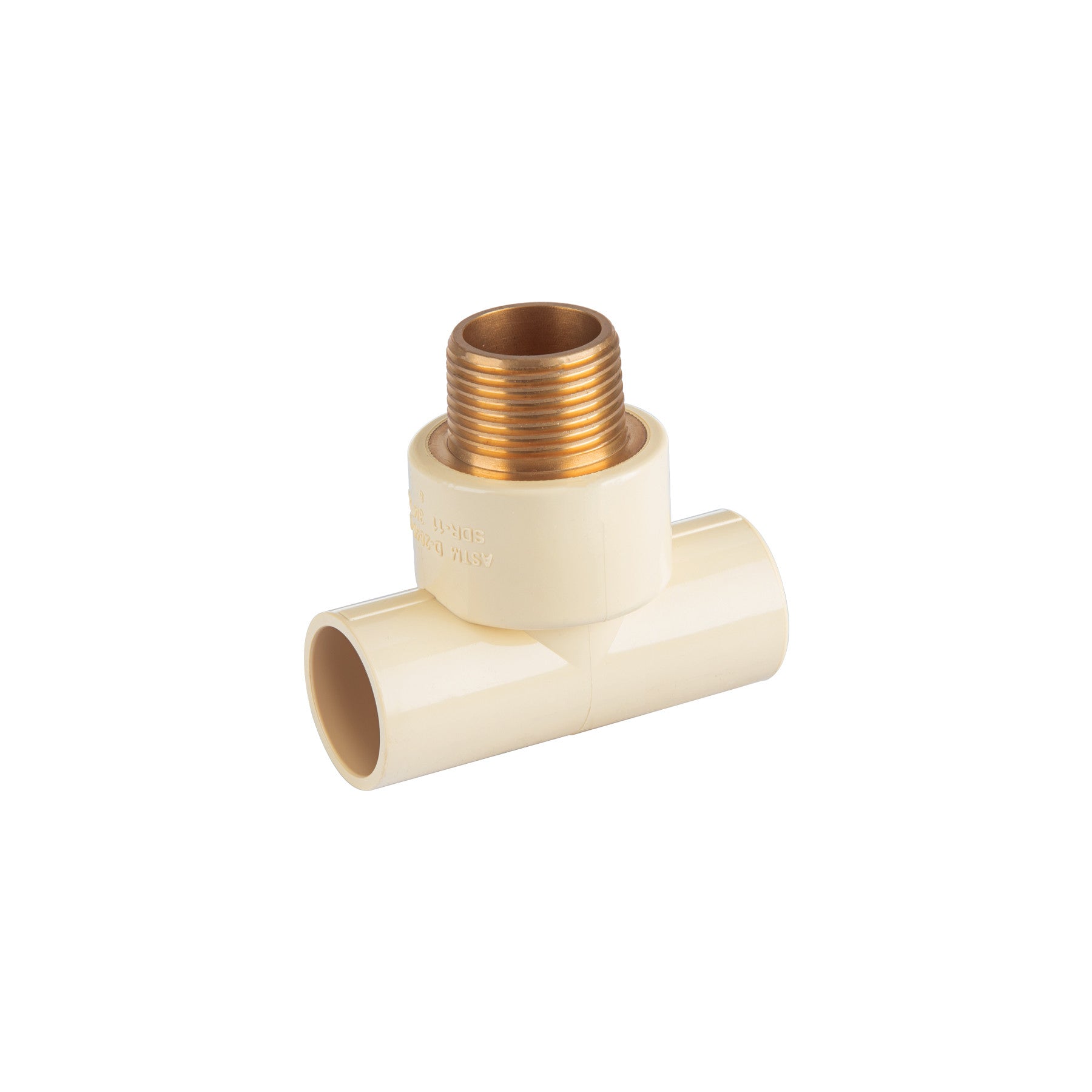 Tee de CPVC 3/4" rosca central macho inserto laton FOSET