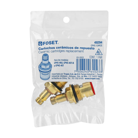 Bolsa con 2 cartuchos ceramicos p/llaves de empotrar de CPVC