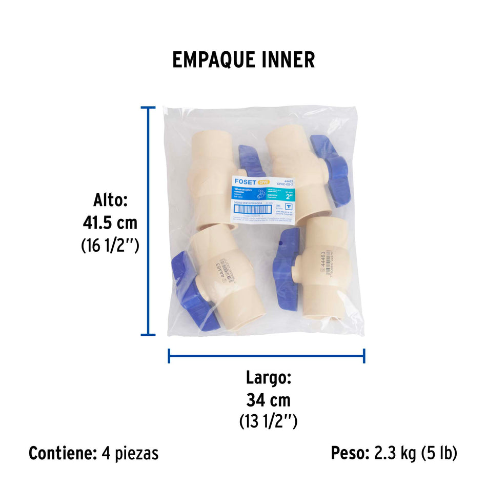 Válvula de esfera CPVC, 2', FOSET