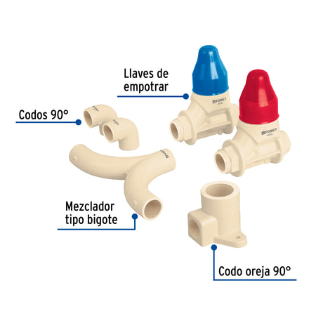 Kit de instalacion regadera CPVC 1/2" sin manerales FOSET