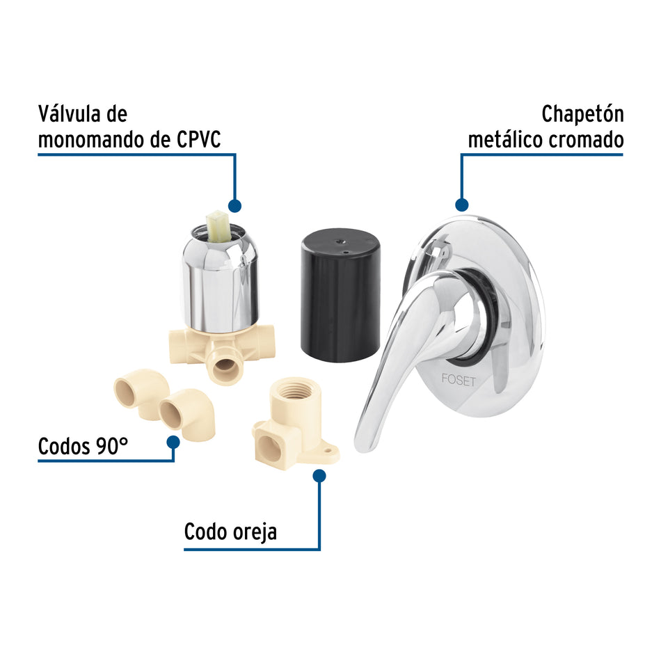 Kit de instalación p/regadera CPVC 1/2' con monomando, FOSET
