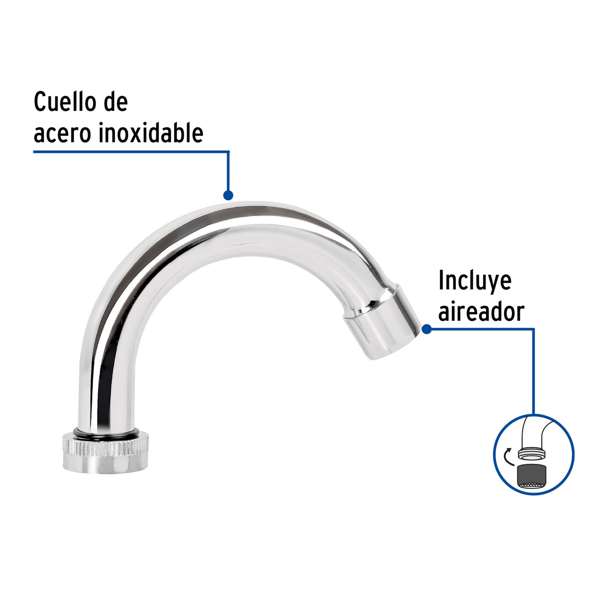 Cuello curvo para mezcladora de lavabo, cromo, BASIC