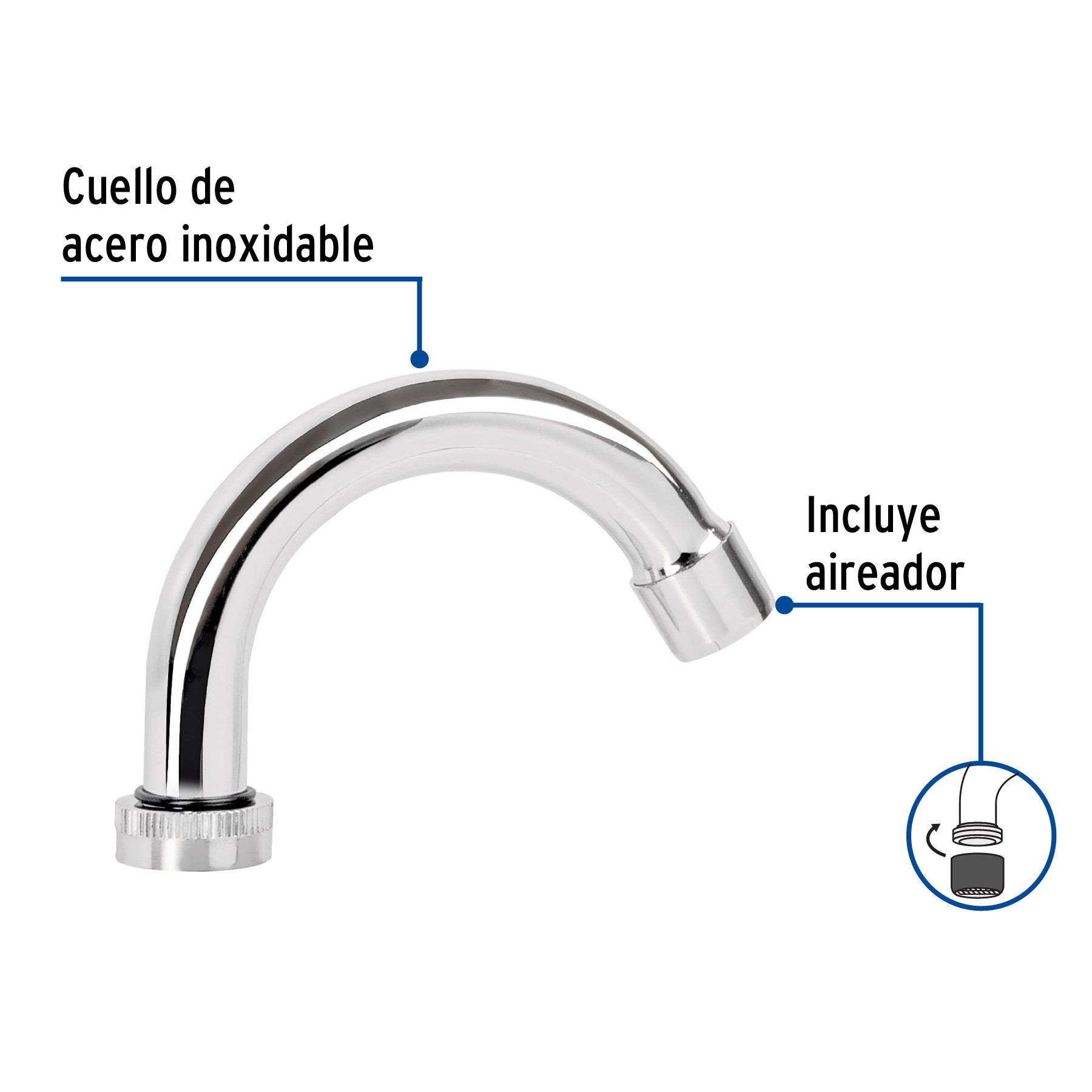Cuello curvo para mezcladora de lavabo, cromo, BASIC