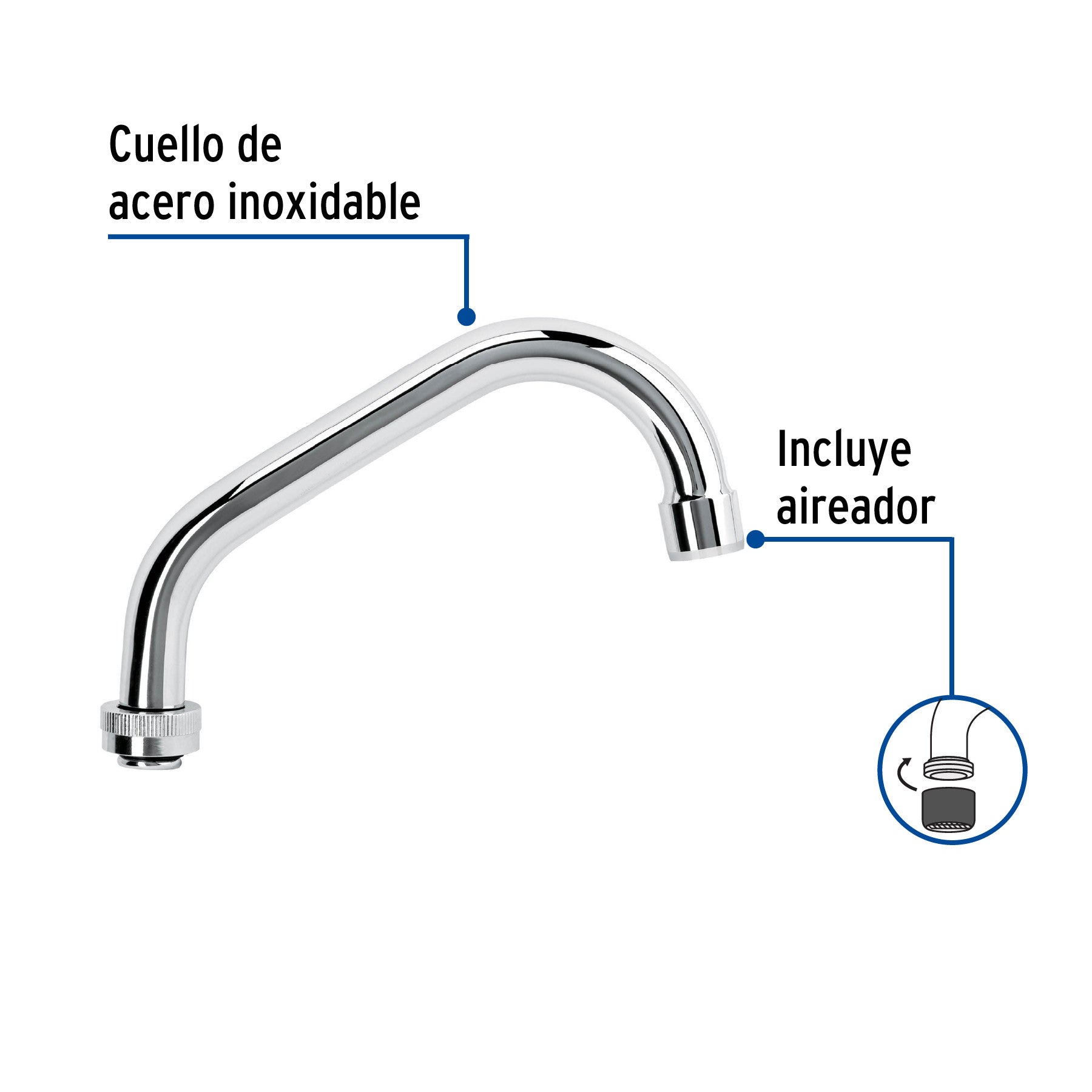 Cuello largo para mezcladora de lavabo, cromo, BASIC