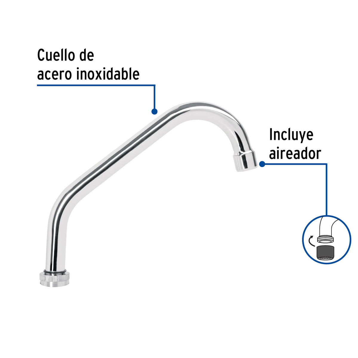 Cuello corto para mezcladora de fregadero, cromo, BASIC