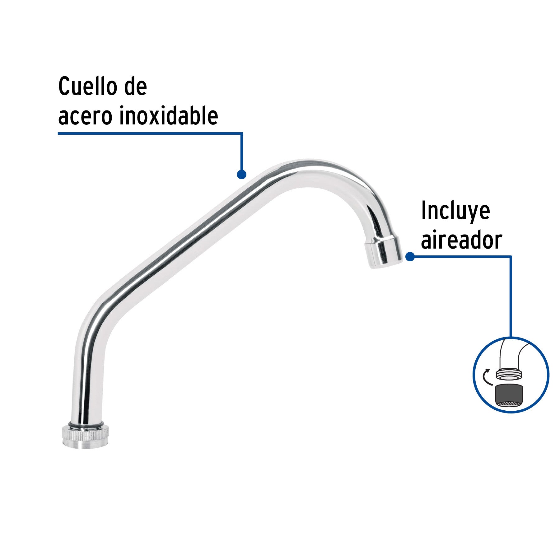 Cuello corto para mezcladora de fregadero, cromo, BASIC