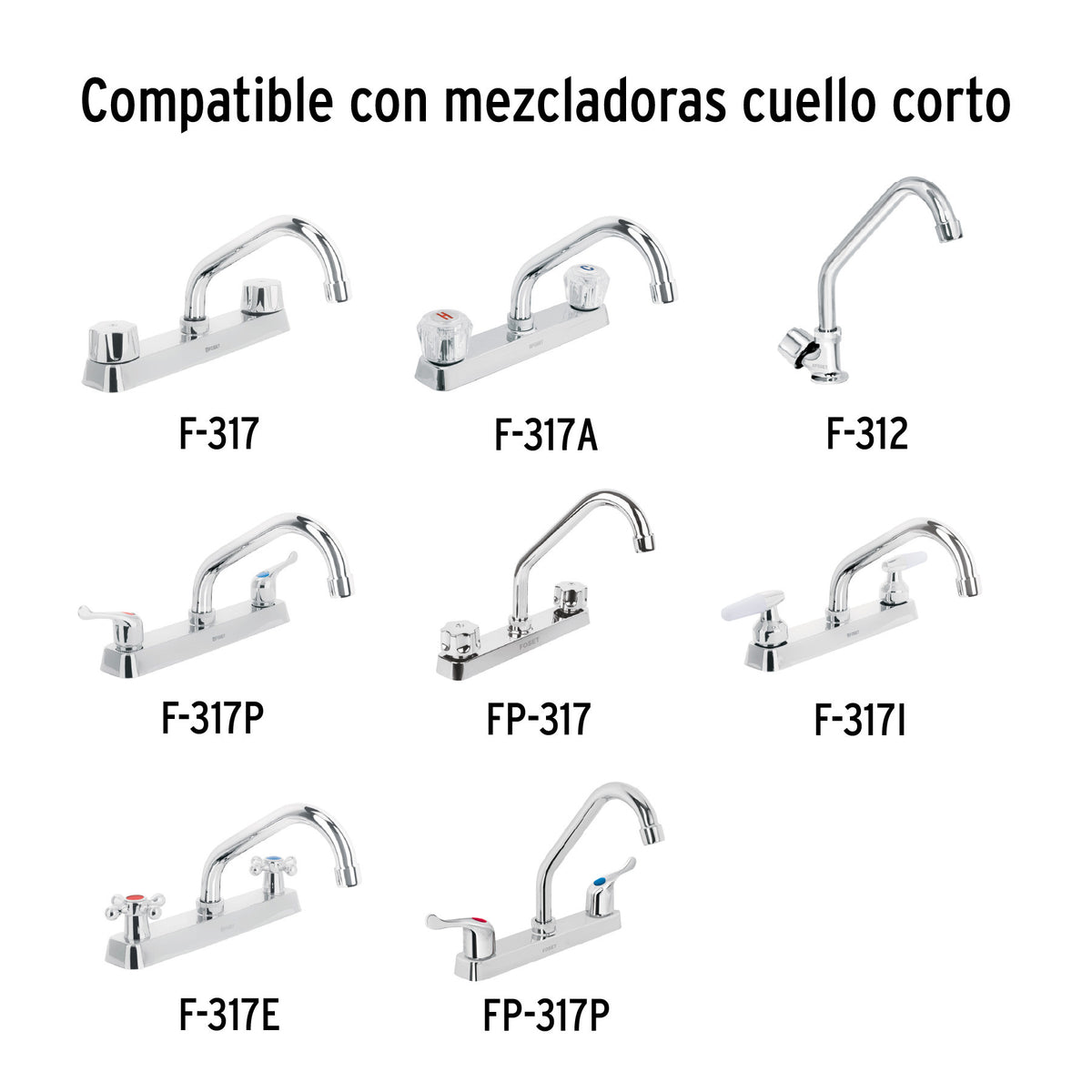 Cuello corto para mezcladora de fregadero, cromo, BASIC