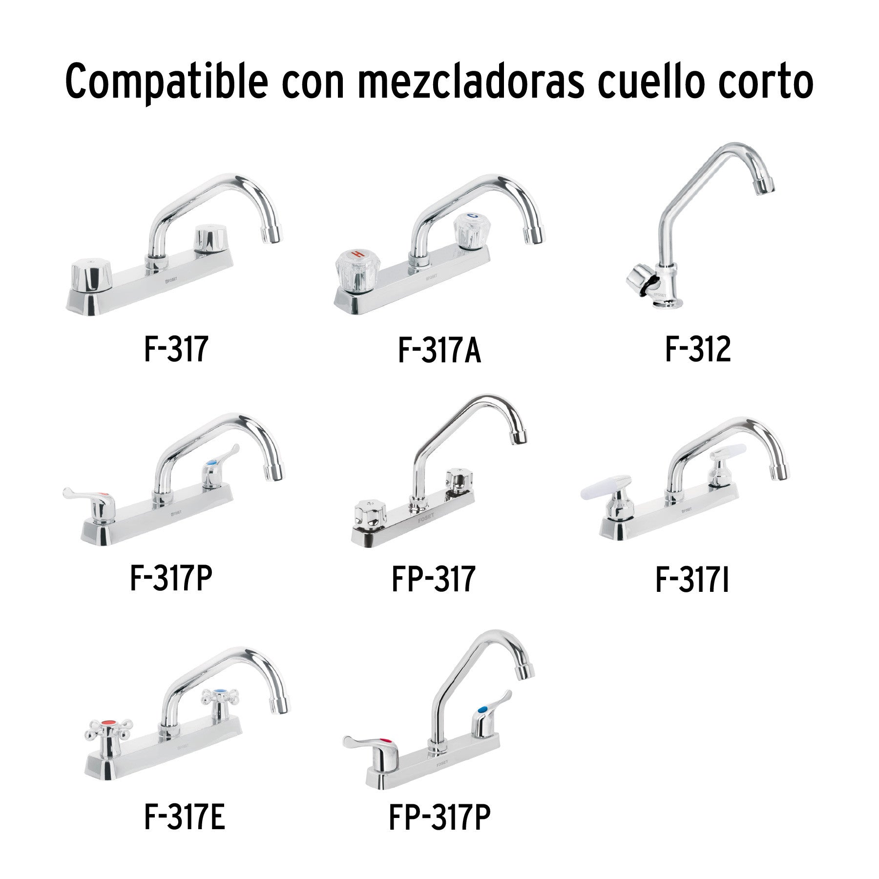 Cuello corto para mezcladora de fregadero, cromo, BASIC