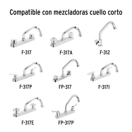 Cuello corto para mezcladora de fregadero, cromo, BASIC