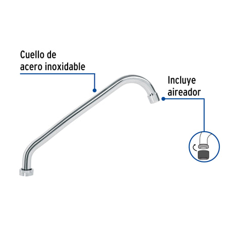 Cuello largo para mezcladora de fregadero cromo BASIC